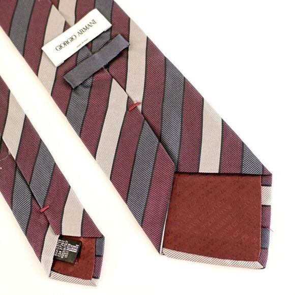 Giorgio Armani Purple Gray Tan Striped Woven Wide Silk Tie - Picture 6 of 7